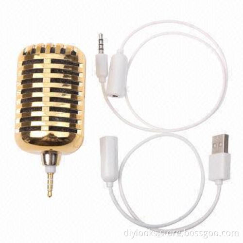 Microphone Style Mobile Phone Speaker for iPhone/iPod/iPad, Golden Color
